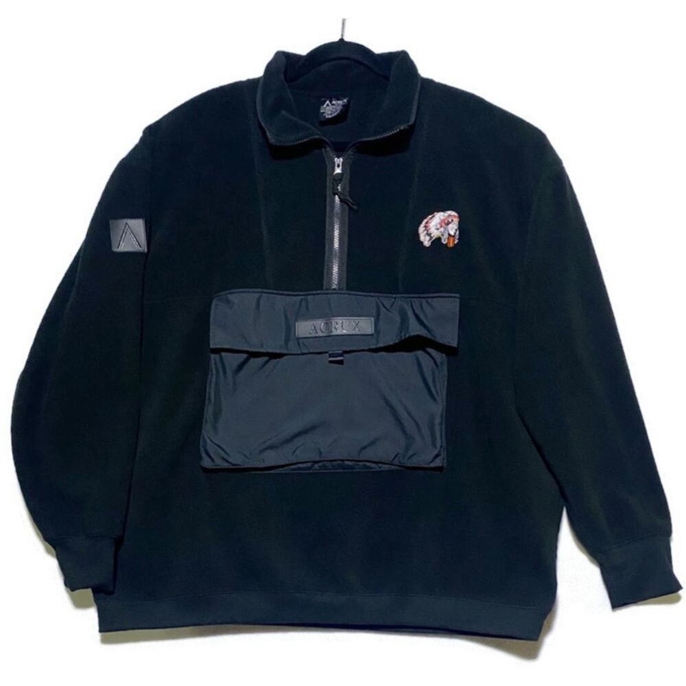Black Half-Zip Men's Sweater with Pocket / Indian Chief Pullover Hoodie
